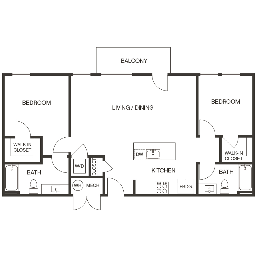Rendering of the 2C Apartment floor plan with 2 bedroom[s] and 2 bathroom[s] at thePEARL
