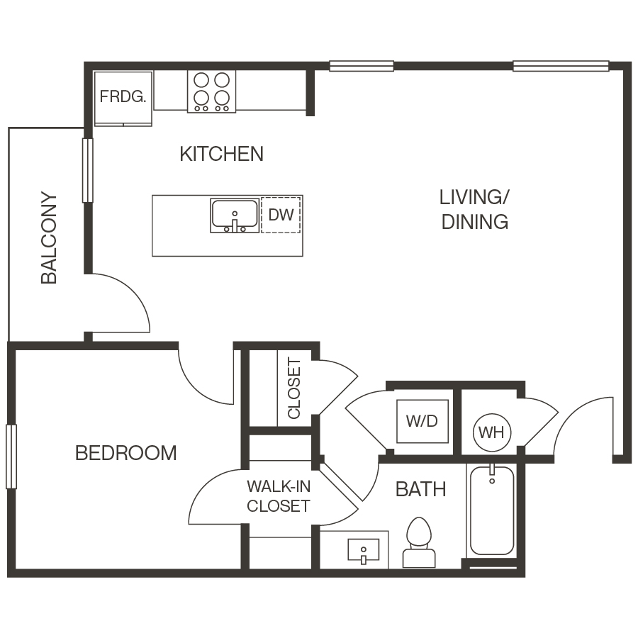 Rendering of the 1D Apartment floor plan with 1 bedroom[s] and 1 bathroom[s] at thePEARL