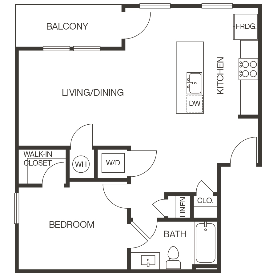 Rendering of the 1C floor plan with 1 bedroom[s] and 1 bathroom[s] at thePEARL