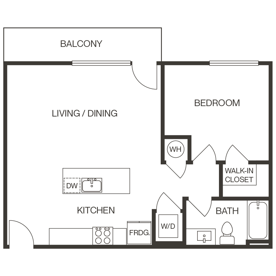Rendering of the 1G Apartment floor plan with 1 bedroom[s] and 1 bathroom[s] at thePEARL